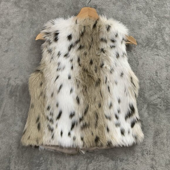 YOKI Outerwear Vest Womens Small Beige Vegan Feathery Faux Fur Animal Print Y2K - Picture 10 of 10
